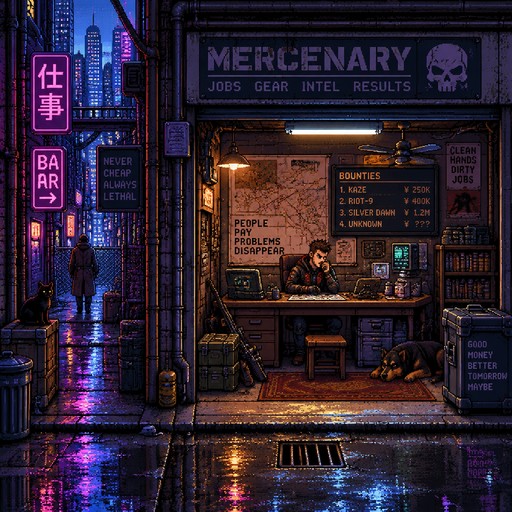 cyberpunk Back alley
office of mercenary