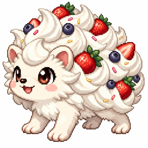 Cartoon whipped cream hedgehog (quadruped), full body, white background