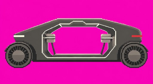 Pixel art gray car silhouette on a bright pink background.