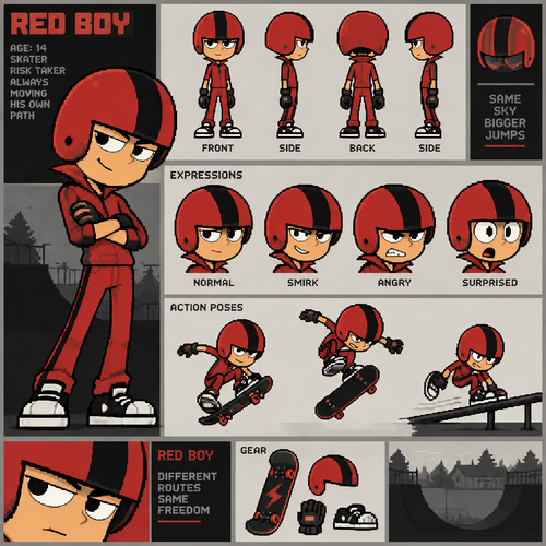 Kick buttoski original character red boy 14 years 


