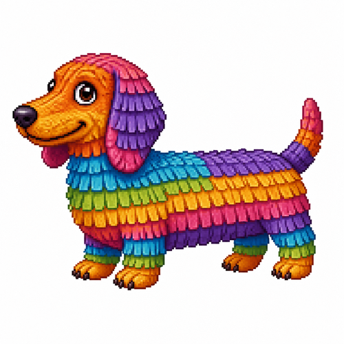 Cartoon piñata dachshund, full body, white background