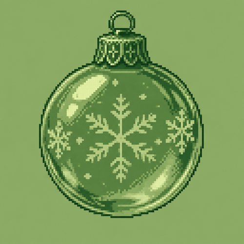 
A handblown glass bauble with etched snowflakes and a sculpted metal cap
