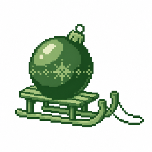 A small sled carrying one oversized bauble. White background 