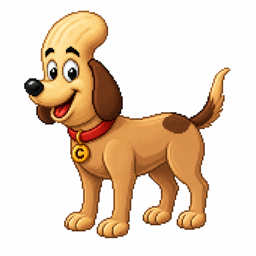 Cartoon cashew dog (quadruped), full body, white background