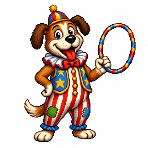 Cartoon circus dog, full body, white background