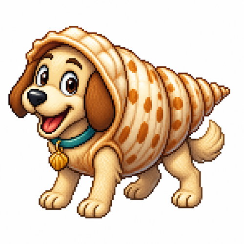 Cartoon seashell dog, full body, white background