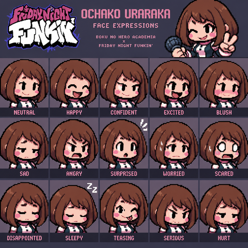 friday night funkin ochako uraraka multiple face expression