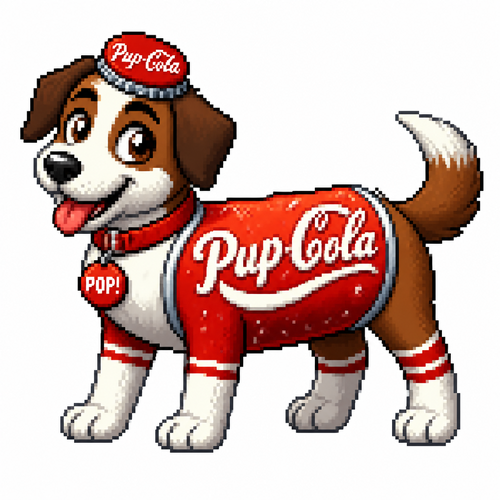 Cartoon soda dog (quadruped), full body, white background