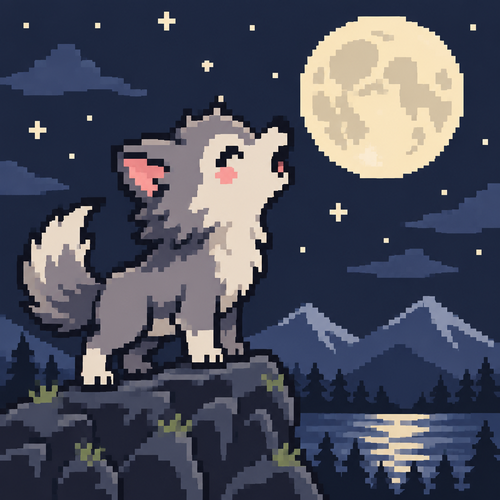 Cute kawaii werewolf howling at the moon