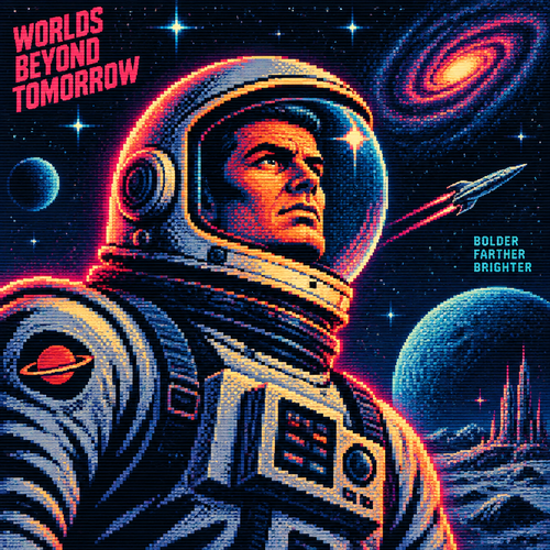 Vintage pulp style spaceman with helmet on surrounded by stars