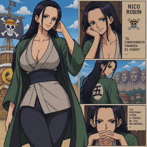 Nico robin  de one piece con la ropa de tsunade senju del anime deNaruto 