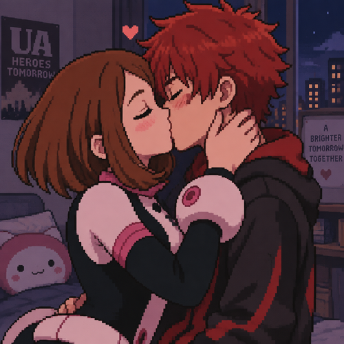 Ochako uraraka kiss beso original character boy red