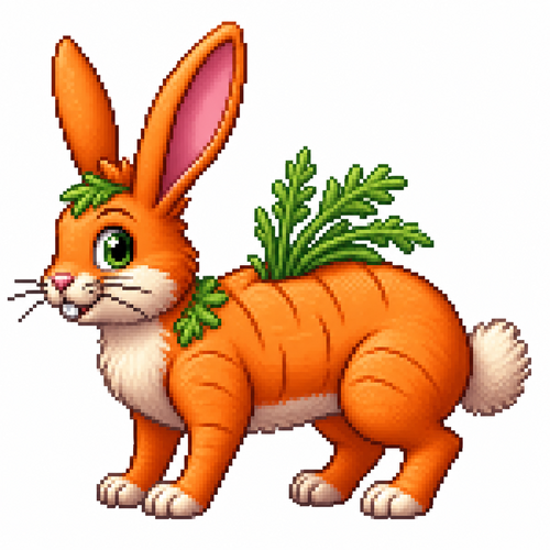 Cartoon carrot rabbit (quadruped), full body, white background
