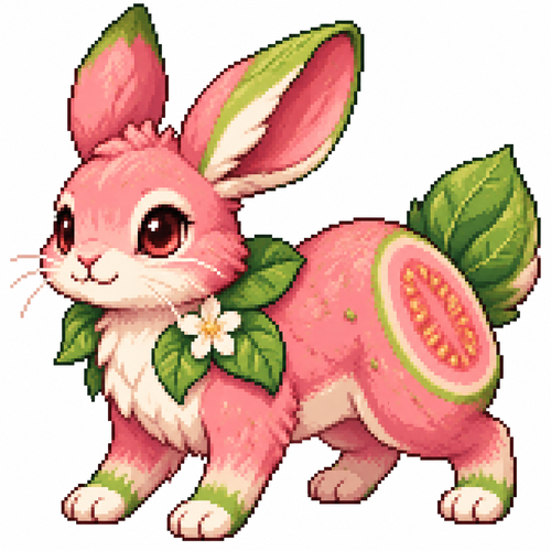 Cartoon guava fruit rabbit (quadruped), full body, white background