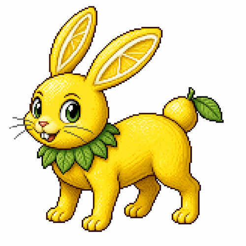 Cartoon lemon rabbit (quadruped), full body, white background