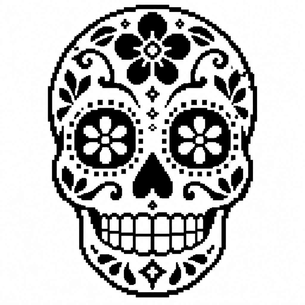 High contrast image of a sugar skull on a white background