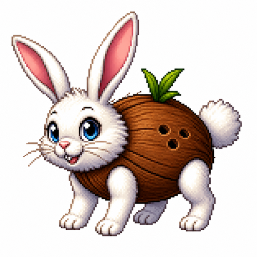Cartoon coconut rabbit (quadruped), full body, white background