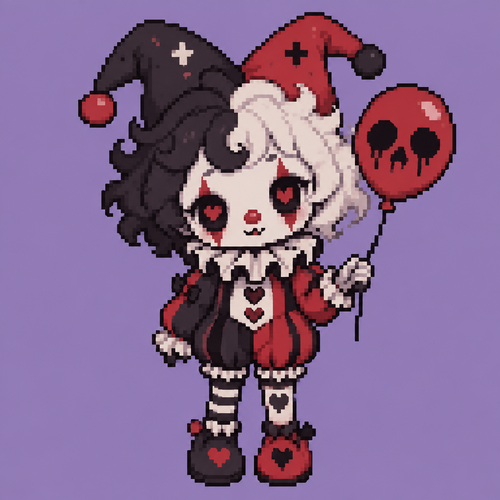 Cute kawaii spooky clown. Plain background 
