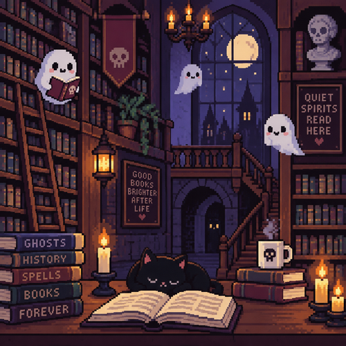 Cute kawaii haunted library 