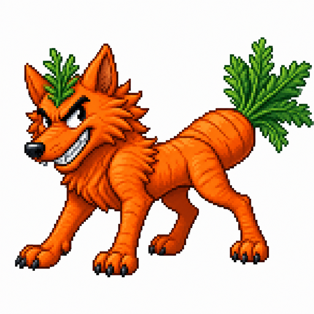 Cartoon carrot wolf (quadruped), full body, white background