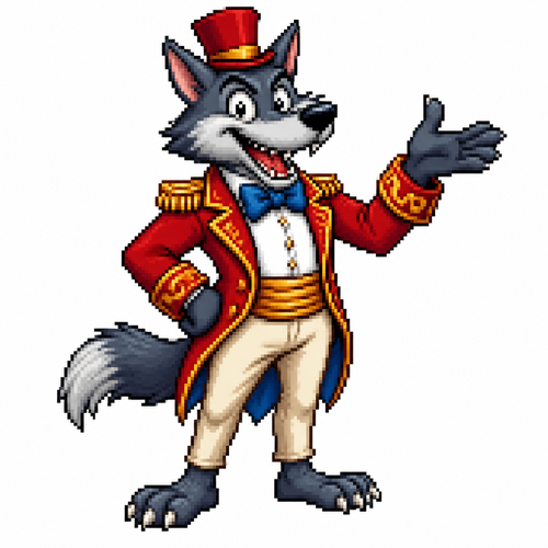 Cartoon circus wolf, full body, white background