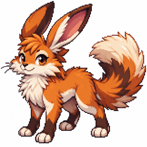 Cartoon fox/rabbit hybrid (quadruped), full body, white background