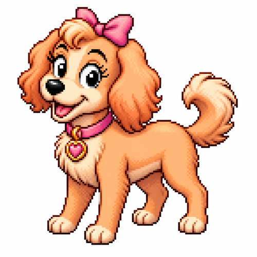 Cartoon peach dog, full body, white background
