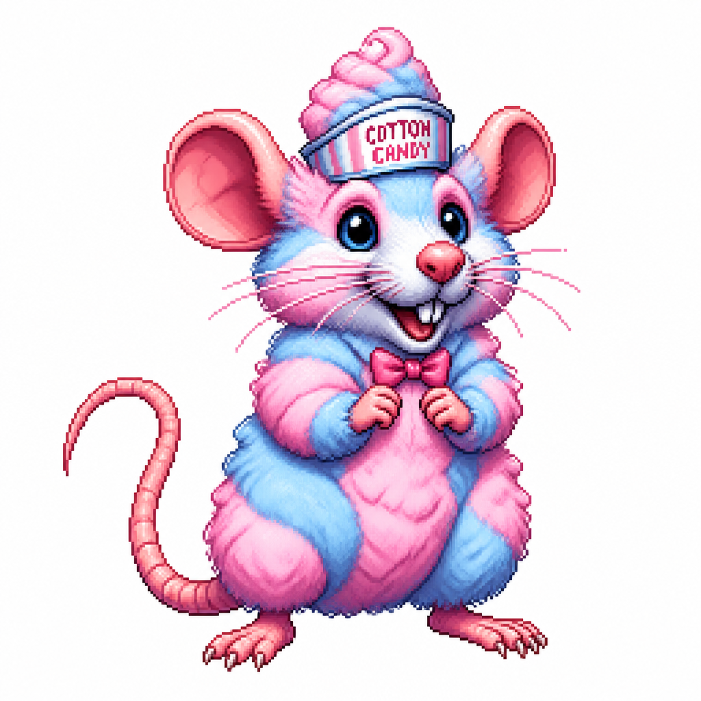 Cartoon cotton candy rat, full body, white background