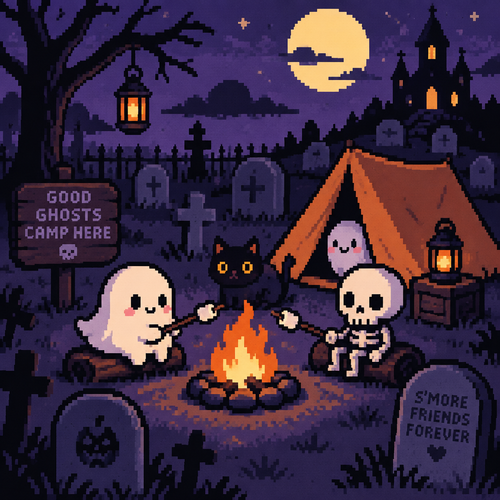 Spooky, cute Kawaii graveyard camping