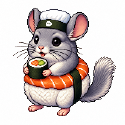 Cartoon sushi chinchilla, full body, white background
