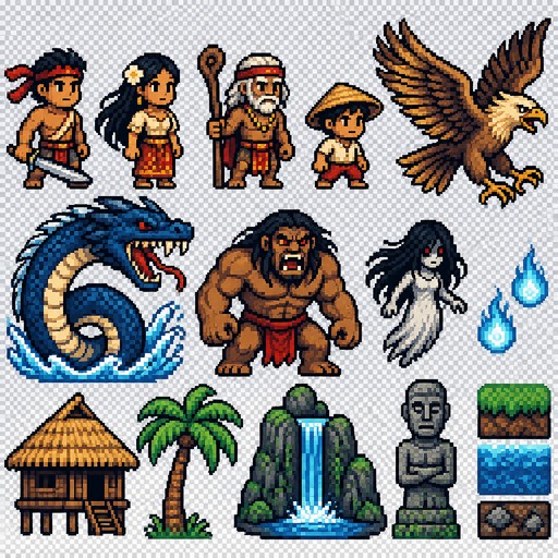16-bit pixel art, SNES JRPG style, Aseprite quality, clean outlines, limited color palette, transparent background, game asset, top-down or side view, Filipino mythology aesthetic, vibrant colors, crisp pixels