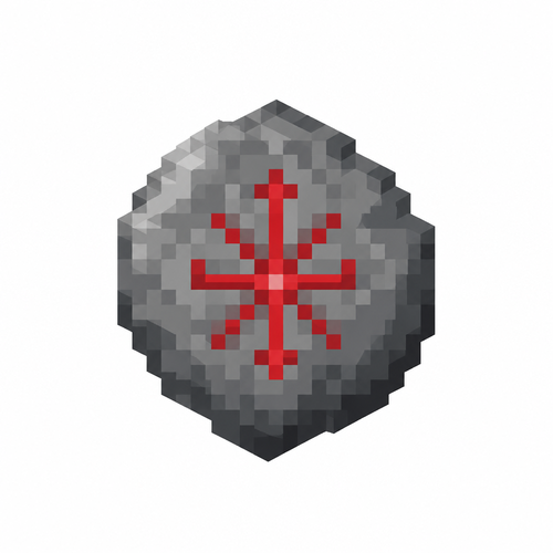 eine flache minecraft textur in 16x16 Pixeln eines runden steins mit einer einzigen roten rune darin die eis symbolisieren soll