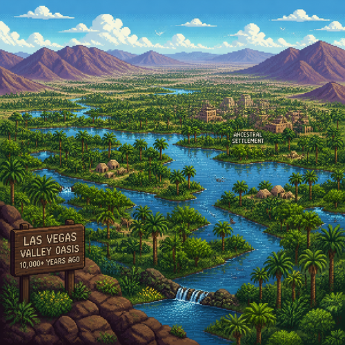 Las Vegas valley but instead of desert there’s an oasis lush greenery and water . How it used to look 