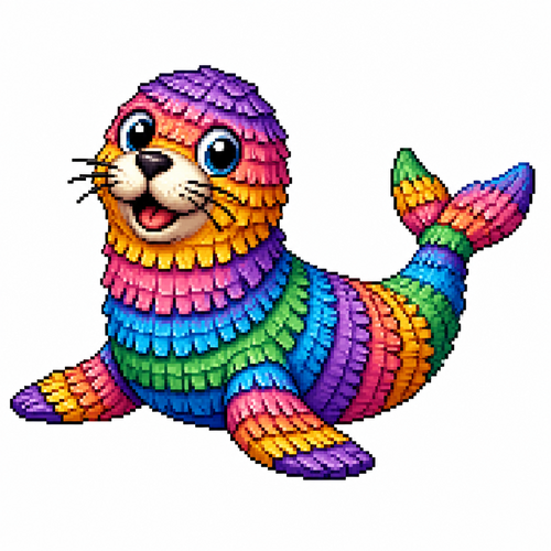 Cartoon piñata seal, full body, white background