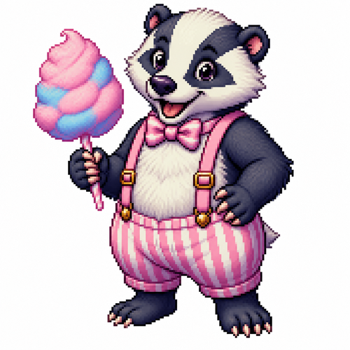 Cartoon cotton candy badger, full body, white background