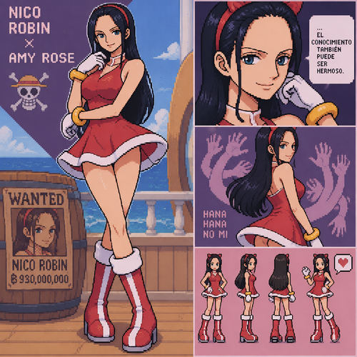 Nico robin  de one piece con la ropa amy rose de la serie de sonic