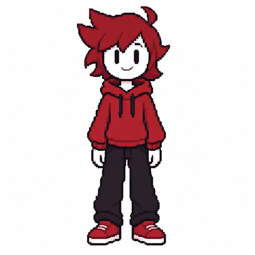 Jaiden animations but with the clothes and hair of the character original character red boy, full body front perspective