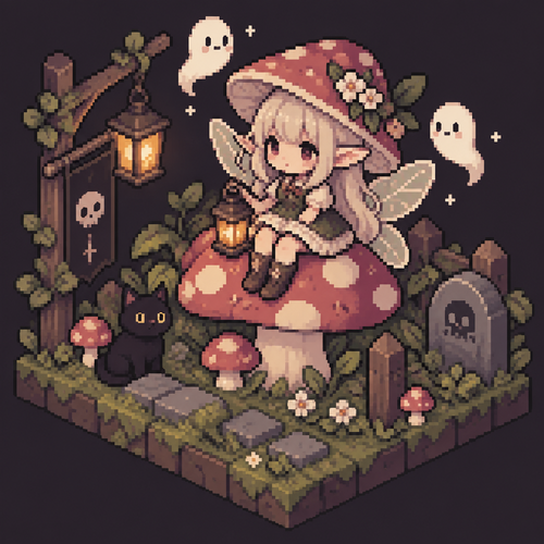 Spooky cute kawaii mushroom fairy