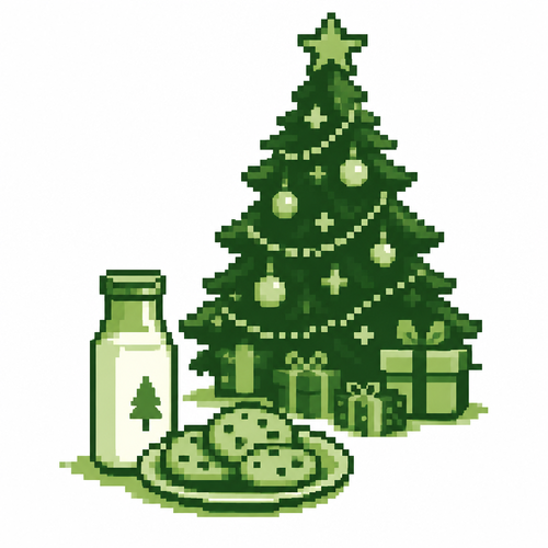 A milk bottle and cookie plate waiting beneath the Christmas tree. White background 