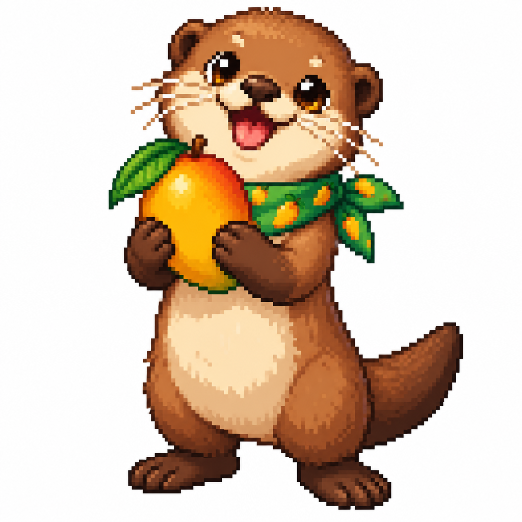 Cartoon mango otter, full body, white background