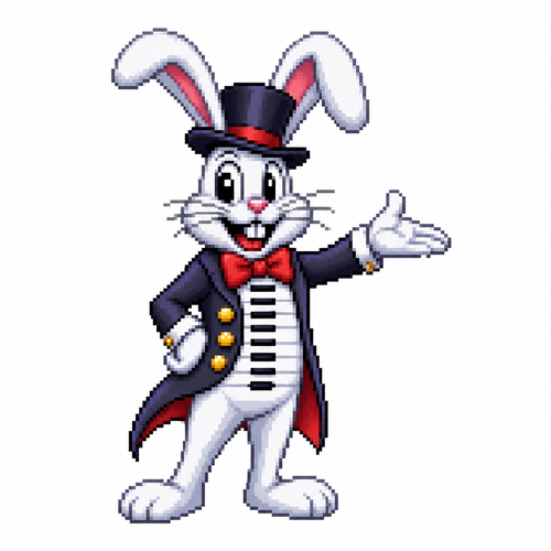 Cartoon piano rabbit, full body, white background