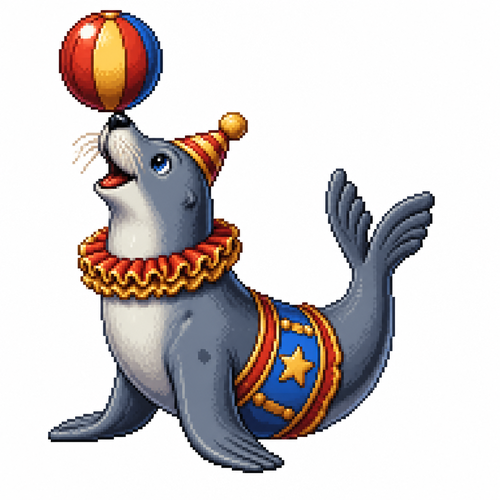 Cartoon circus seal, full body, white background