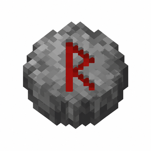 eine minecraft textur in 16x16 Pixeln eines runden steins mit einer einzigen roten rune darin