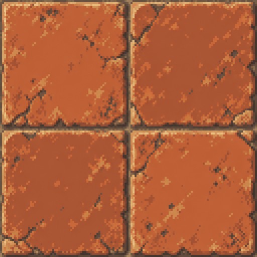 create a repeating terracotta tile that is 2x2 bricks and has texture using only 6 colours