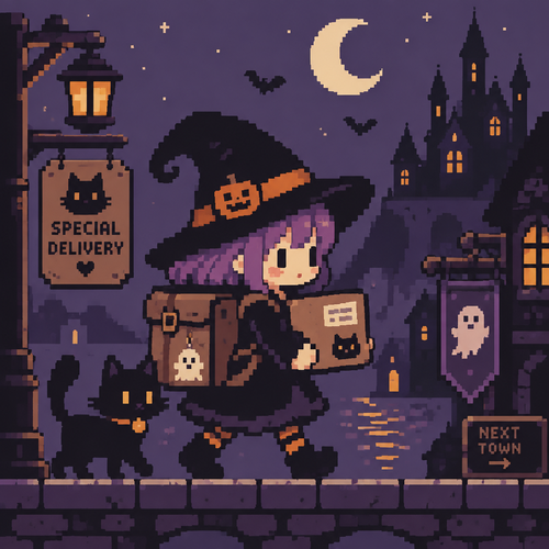 Spooky cute Kawaii witch courier