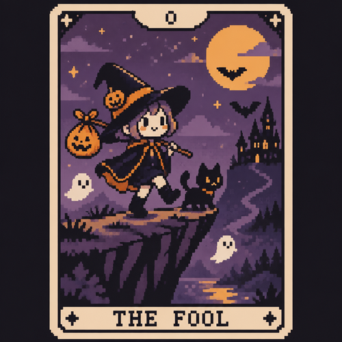 Spooky cute kawaii Halloween Tarot card- the fool
