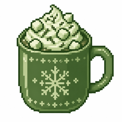 Hot cocoa mug with a decorative snowflake. Whipped cream and mini marshmallows. White background 