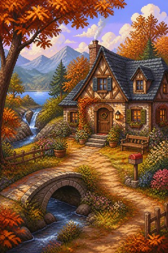 cozy 16-bit cottage in autumn
