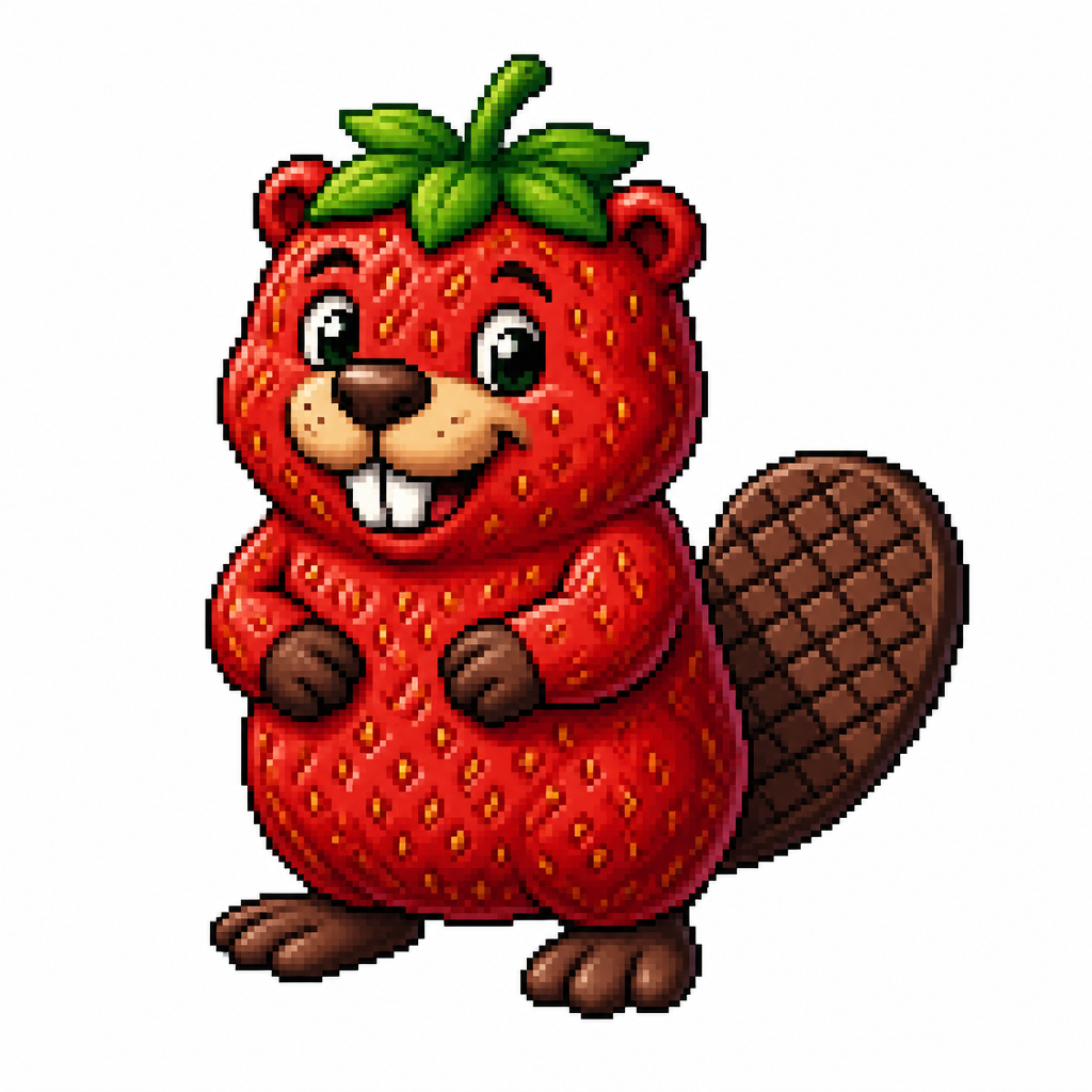 Cartoon strawberry beaver, full body, white background