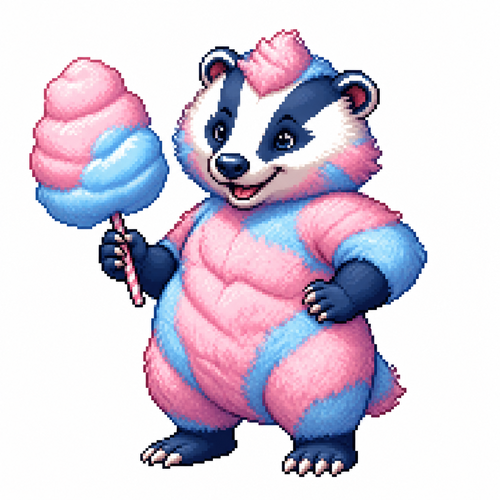 Cartoon cotton candy badger, full body, white background